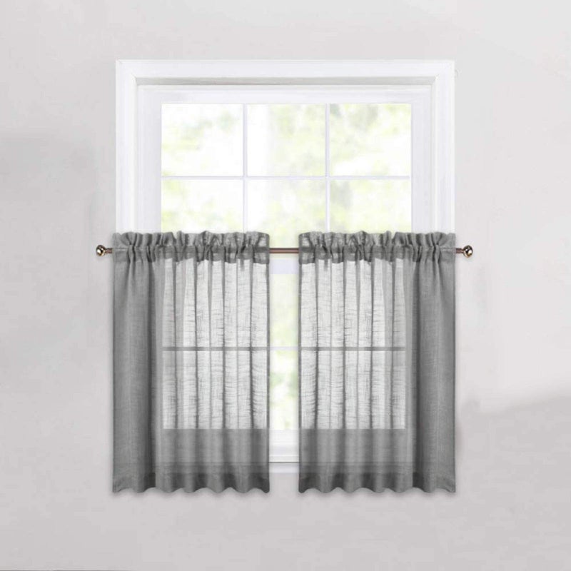 cozy night Cozynight Gray Sheer Tier Curtains 36 inch Length Linen Curtain Sheers Transparent Half Window Curtains Kitchen Tiers Bathroom Cafe Curtain Light Filtering Rod Pocket 2 Panels - Image 1
